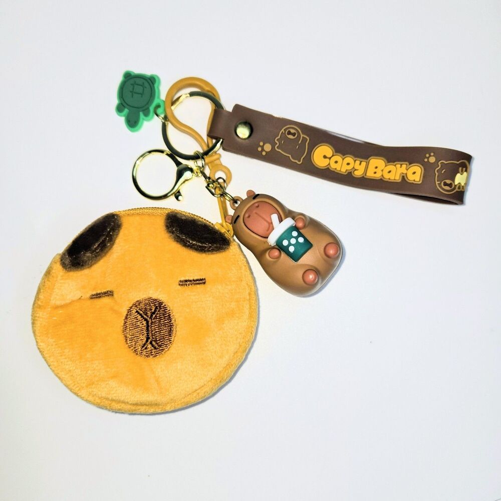 CAPYBARA Themed Keychain 3D Figurine Wristlet Plush Coin Pouch Bundle Set #6 NEW